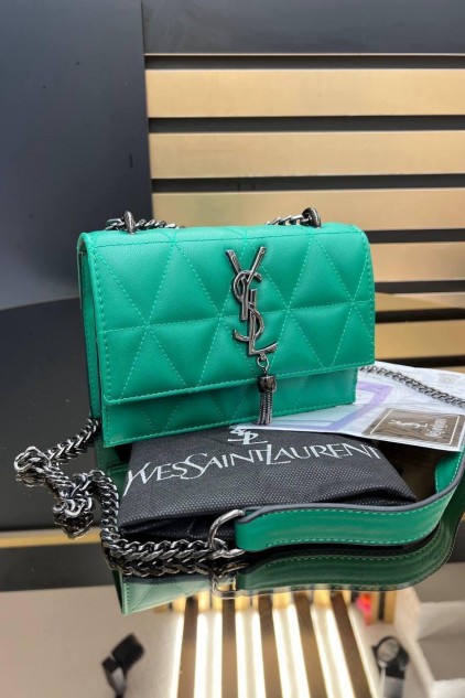 YSL DERİ PÜSKÜLLÜ YEŞİL ✨