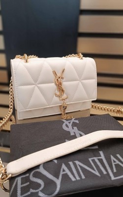 YSL DERİ PÜSKÜLLÜ BEYAZ GOLD ✨