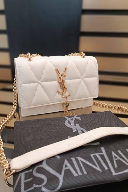 YSL DERİ PÜSKÜLLÜ BEYAZ GOLD ✨