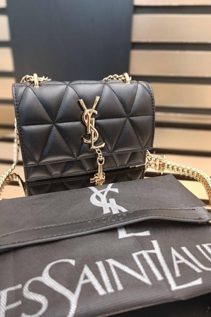 YSL DERİ PÜSKÜLLÜ SİYAH GOLD ✨